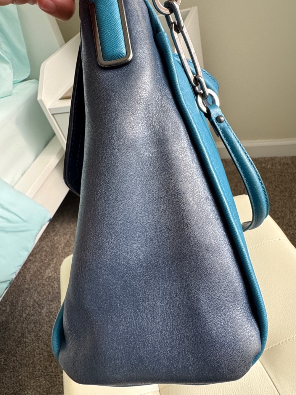 Coach Sadie Teal Leather Top-Handle Satchel with Strap - Picture 13 of 15